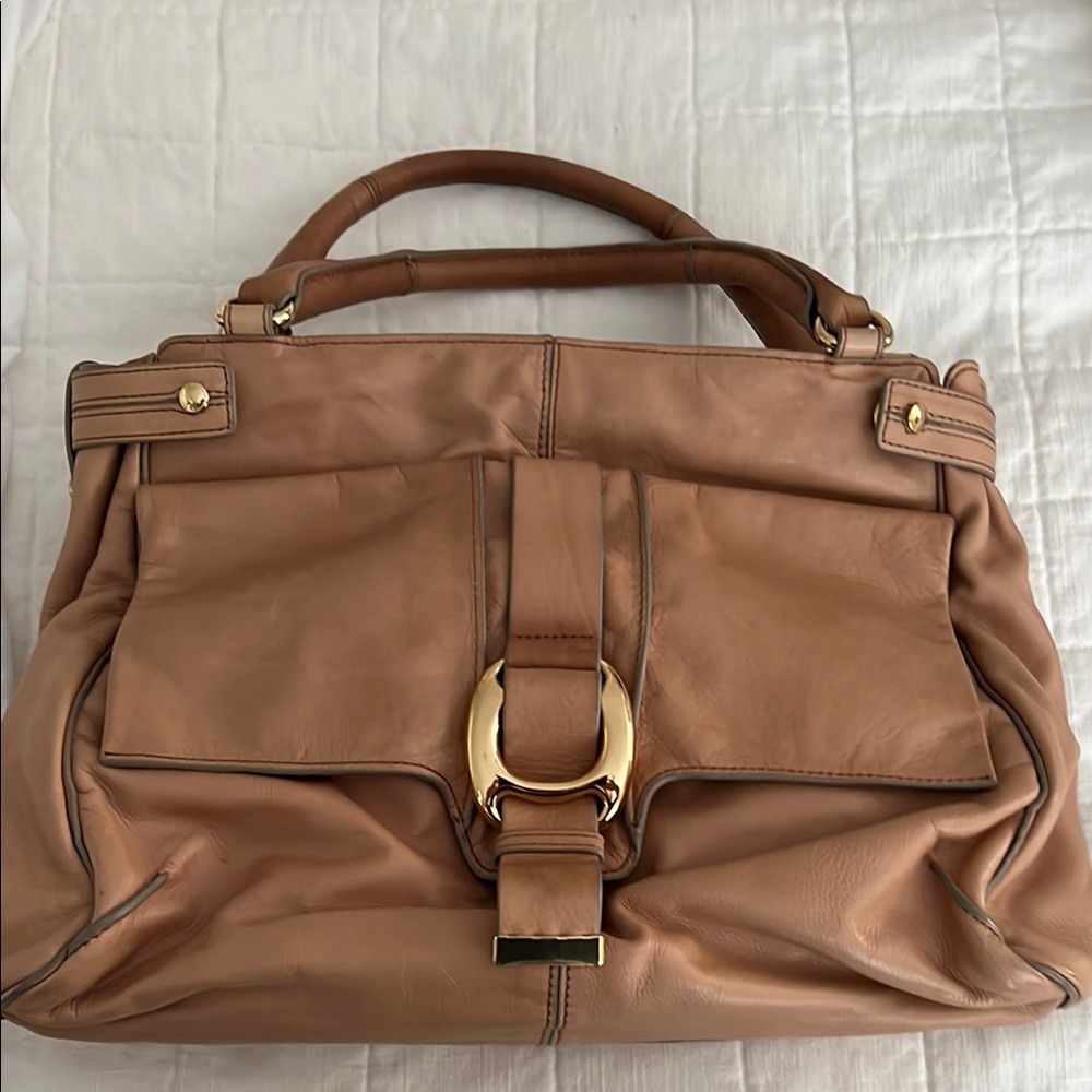 Kooba Tan Gold Satchel with Elegant Leather Design